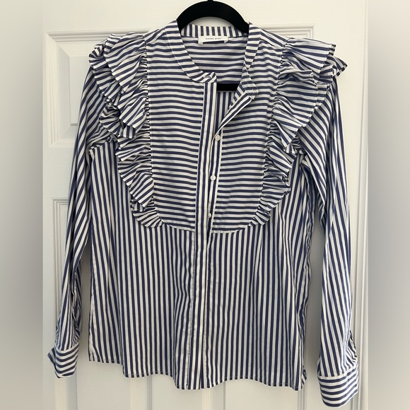 Anine Bing Tops - Anine Bing navy striped ruffle blouse, sz small